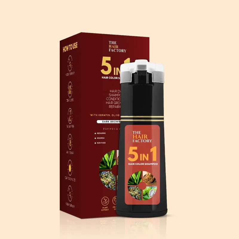 The Hair Factory 5-in-1 Hair Color Shampoo — Dark Brown 200ML bottle