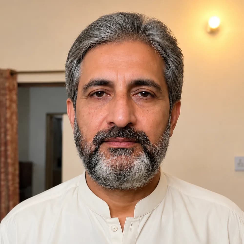 Before — natural grey hair and beard